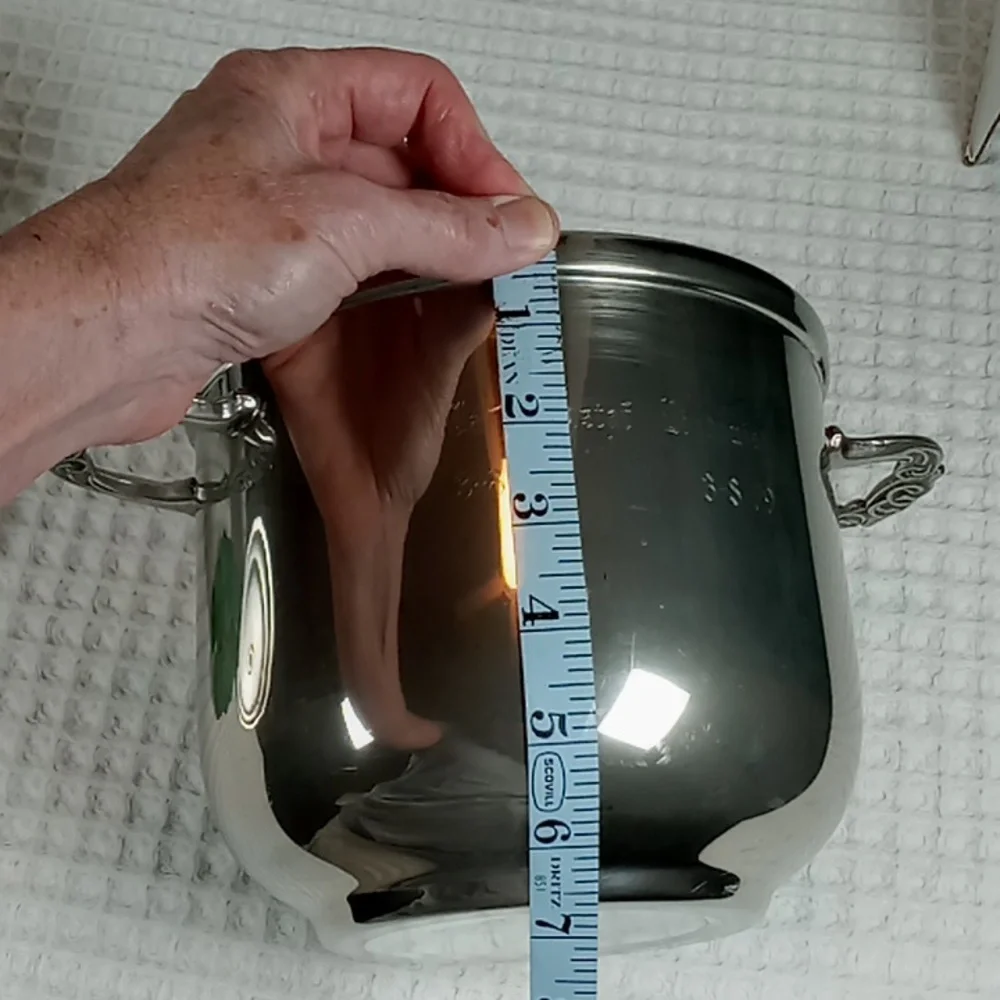 Vintage English Silver Leonard Silver Co Engraved Ice Bucket w/Milk Glass Liner
